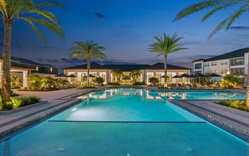pool at dusk