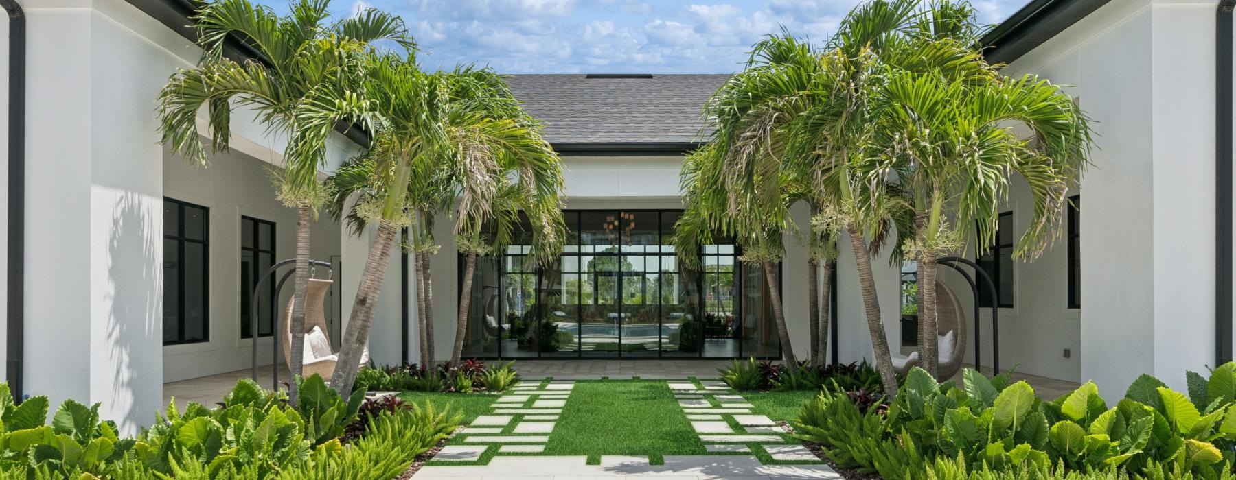 a building with palm trees