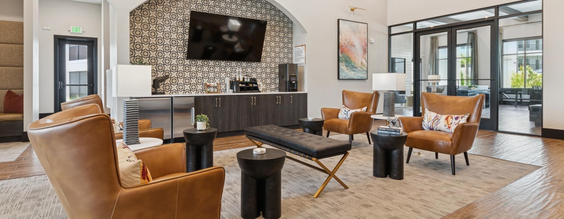 a living room with a fireplace