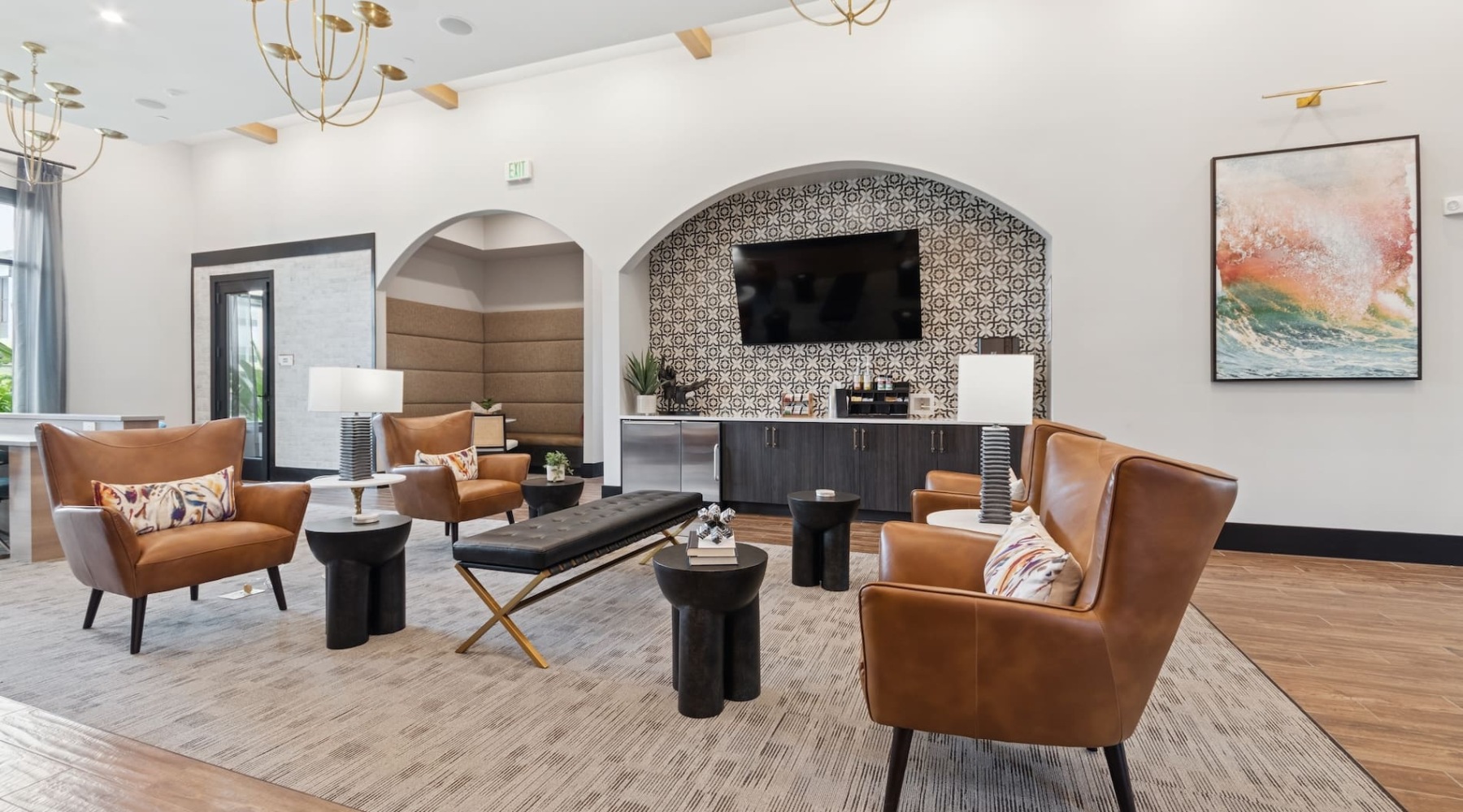 lounge area with modern decor and ample seating