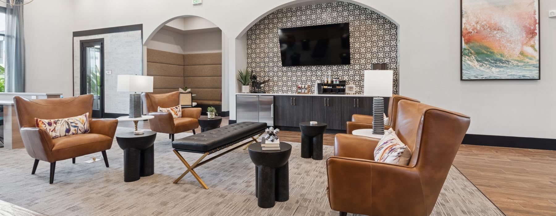 a living room with a fireplace