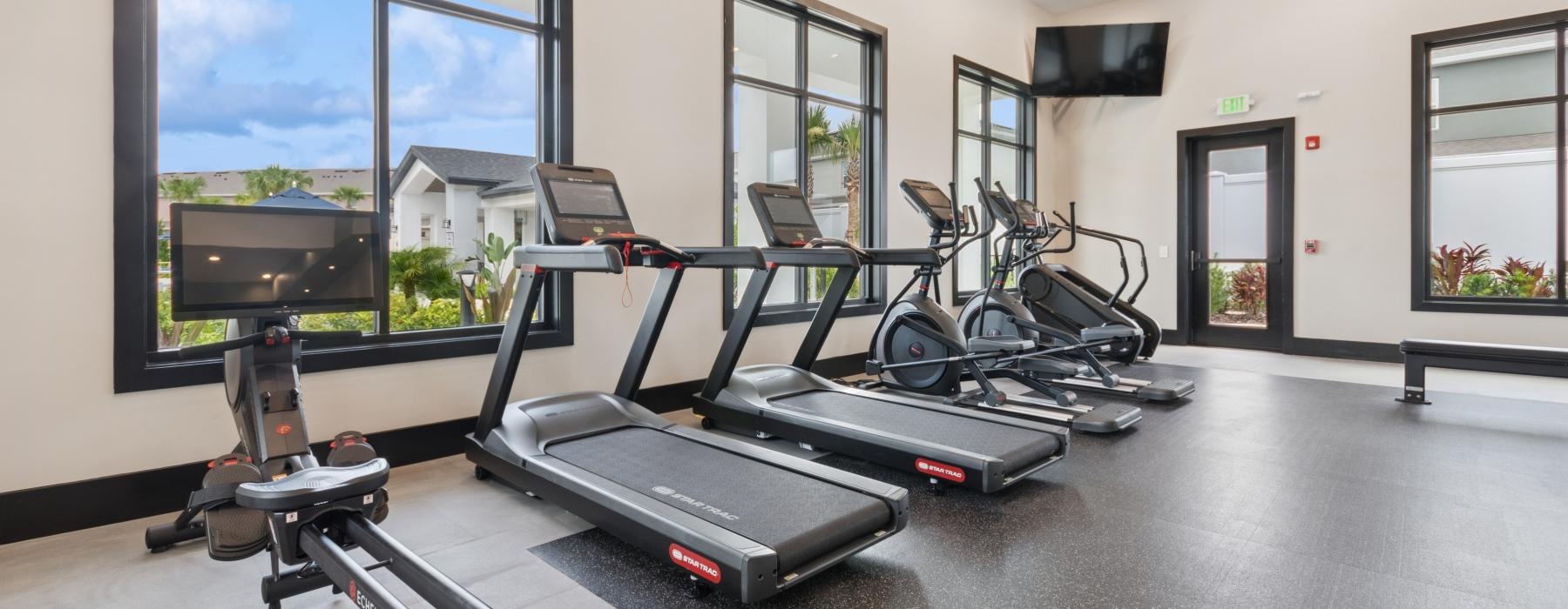 a gym with exercise equipment